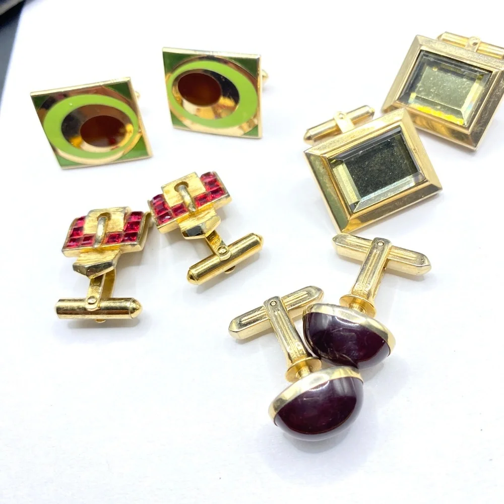 Gold Tone Cuff Links Bundle Of 4 Pairs Vintage Men's Unisex
